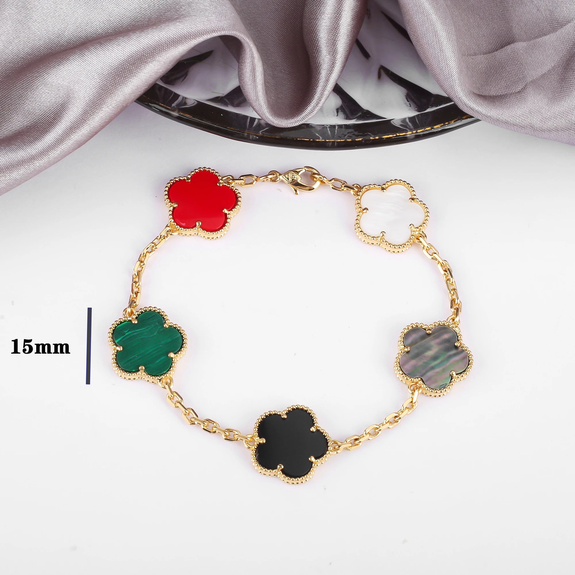 7 Colors Five-Leaf Flower Pendant Necklace Natural Stone Clover Choker Chain for Women