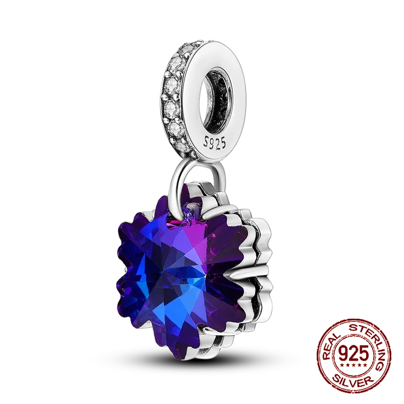 925 Sterling Silver Purple Flower & Butterfly Dangle Charm | Bead for 4MM Bracelet or Necklace DIY Jewelry Gift