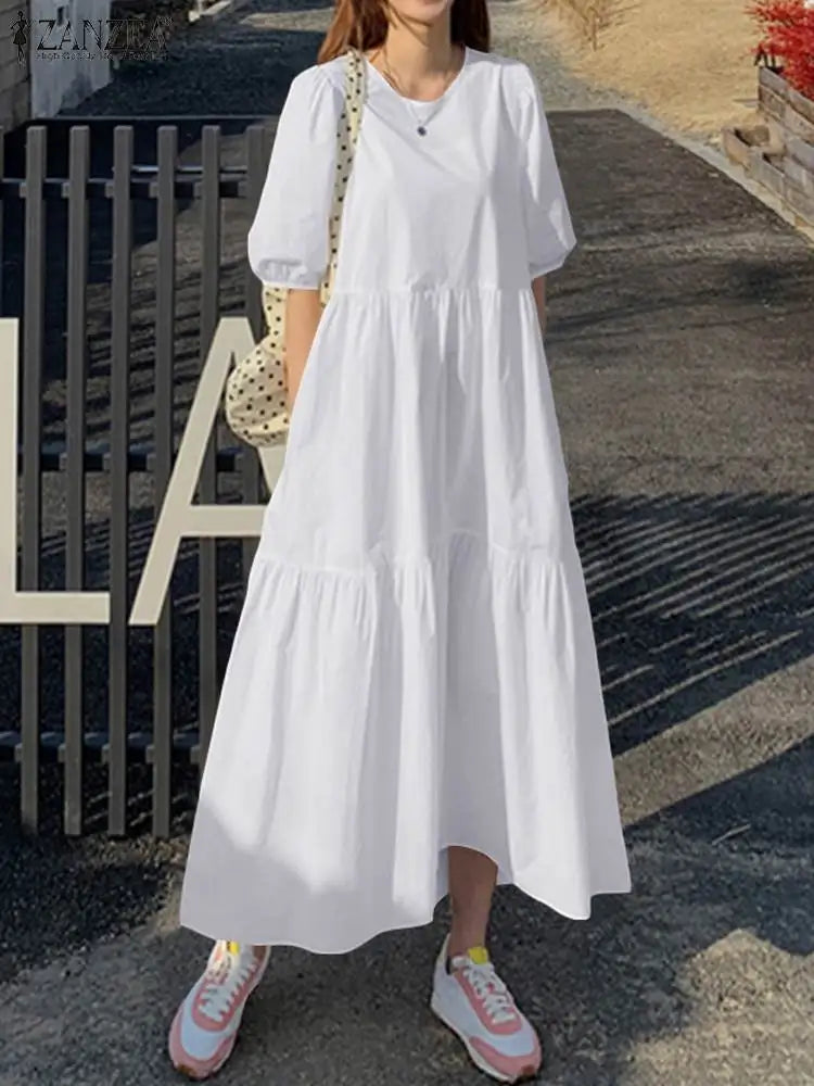 Elegant Solid Summer Dress for Women – ZANZEA 2023 Casual Short Sleeve Maxi Vestidos | O-Neck Oversized Robe Femme