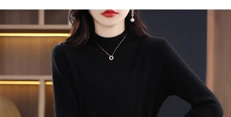 Women’s Mid-Length Knitted Wool Dress – High Collar Long Sleeve Casual Autumn Commute Dress for Ladies