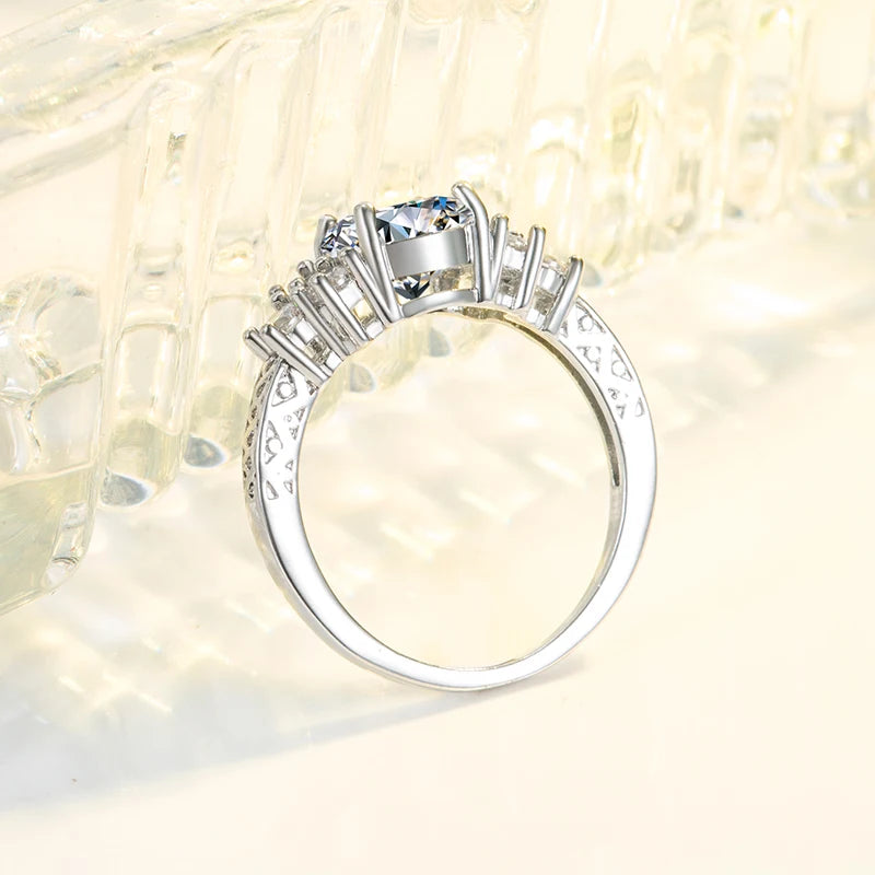 Luxury 925 Sterling Silver Zircon Ring – Women’s Round Gemstone Wedding & Party Jewelry