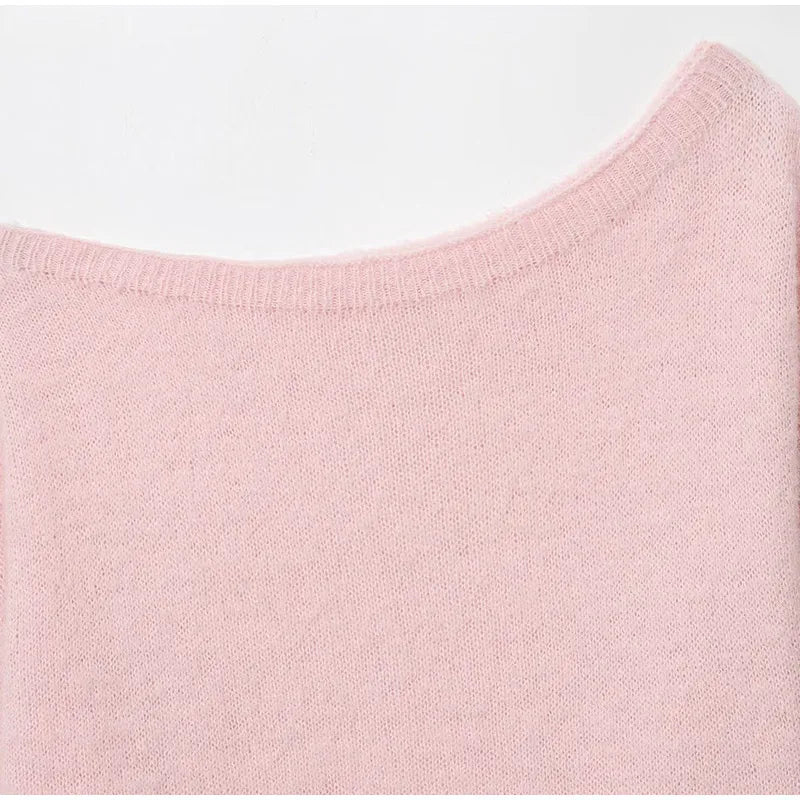 Women’s Off-Shoulder Mohair Sweater | Elegant Loose Knit Pullover for Autumn Fashion 2025