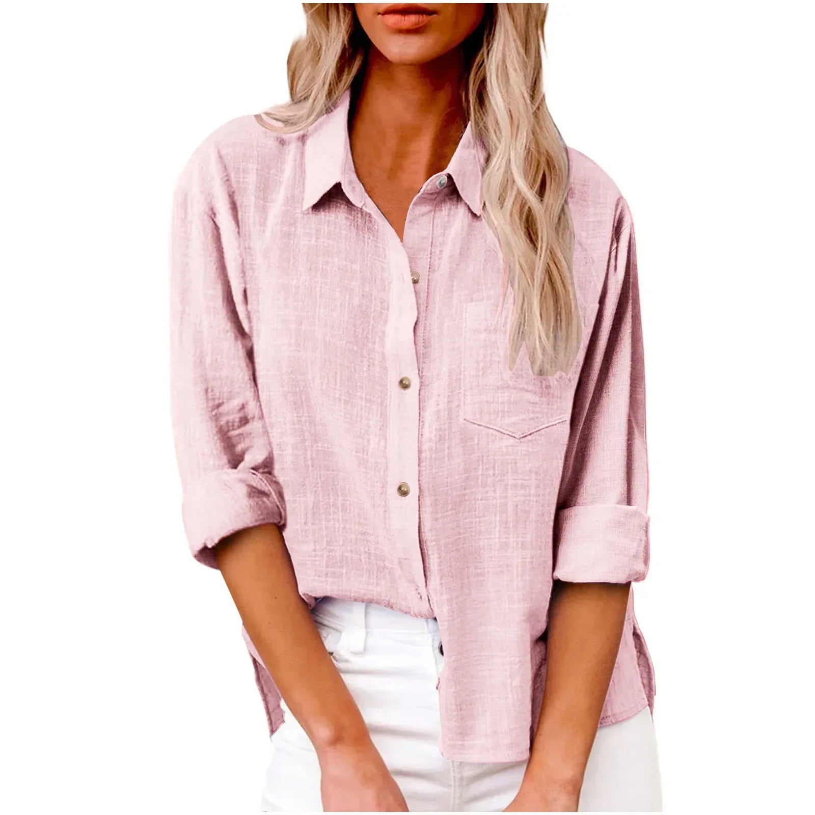 Cotton Linen Long Sleeve Women’s Shirt – Solid Elegant Casual T-Shirt 👚🌿