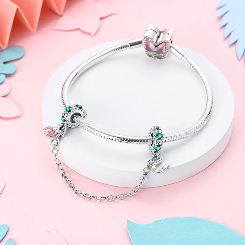 New 925 Sterling Silver Four-Leaf Clover Green Charm Bead | Lucky Pendant for Original Bracelet Jewelry Gift