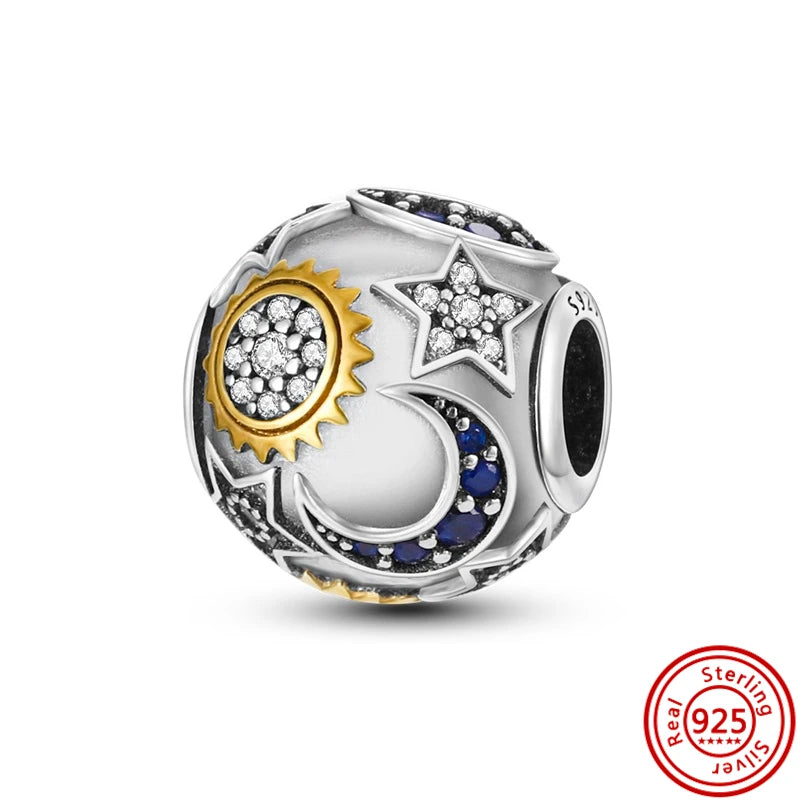 925 Sterling Silver Travel Series Charms | Airplane Passport Luggage Sun Moon Star Beads Fit Original Bracelet Jewelry
