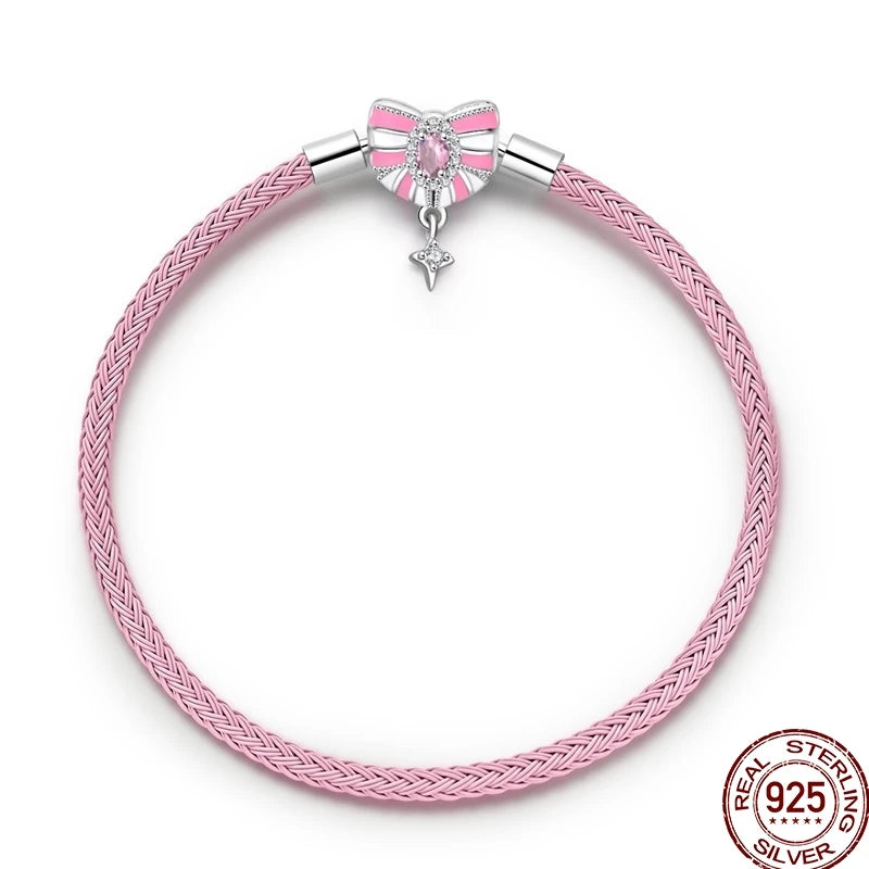 925 Sterling Silver Heart Moon Sun Clasp Charm Bracelet | 17–20CM Original Bracelet for Women | Fits Pandora DIY Beads Jewelry