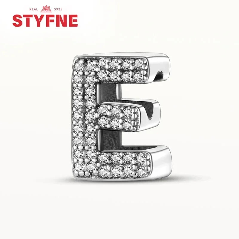 925 Sterling Silver Alphabet Letter Charm Beads with Shiny Zircon – A-Z Initial Beads for Pandora DIY Bracelet & Women’s Jewelry