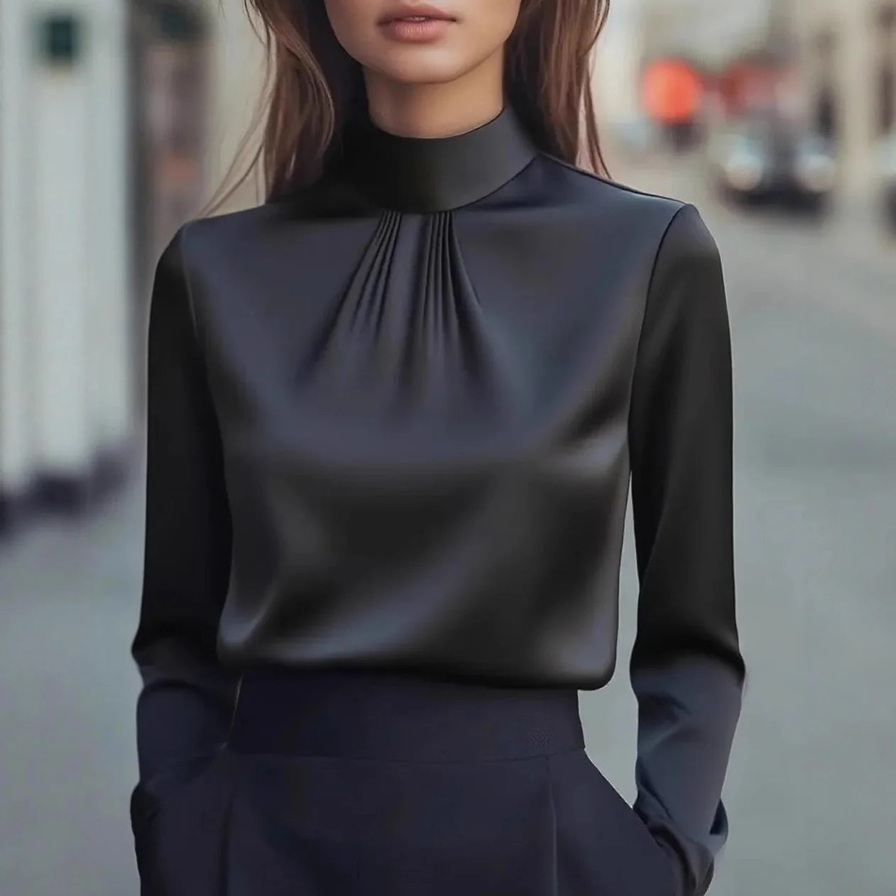 Elegant Women’s Turtleneck Shirt 🌿 Khaki Pullover Korean Fashion Top ✨
