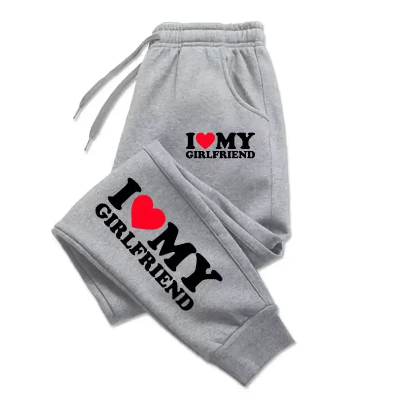 Couple Sweatpants | I Love My Boyfriend & Girlfriend Print Pants | Loose Casual Warm Drawstring Pants