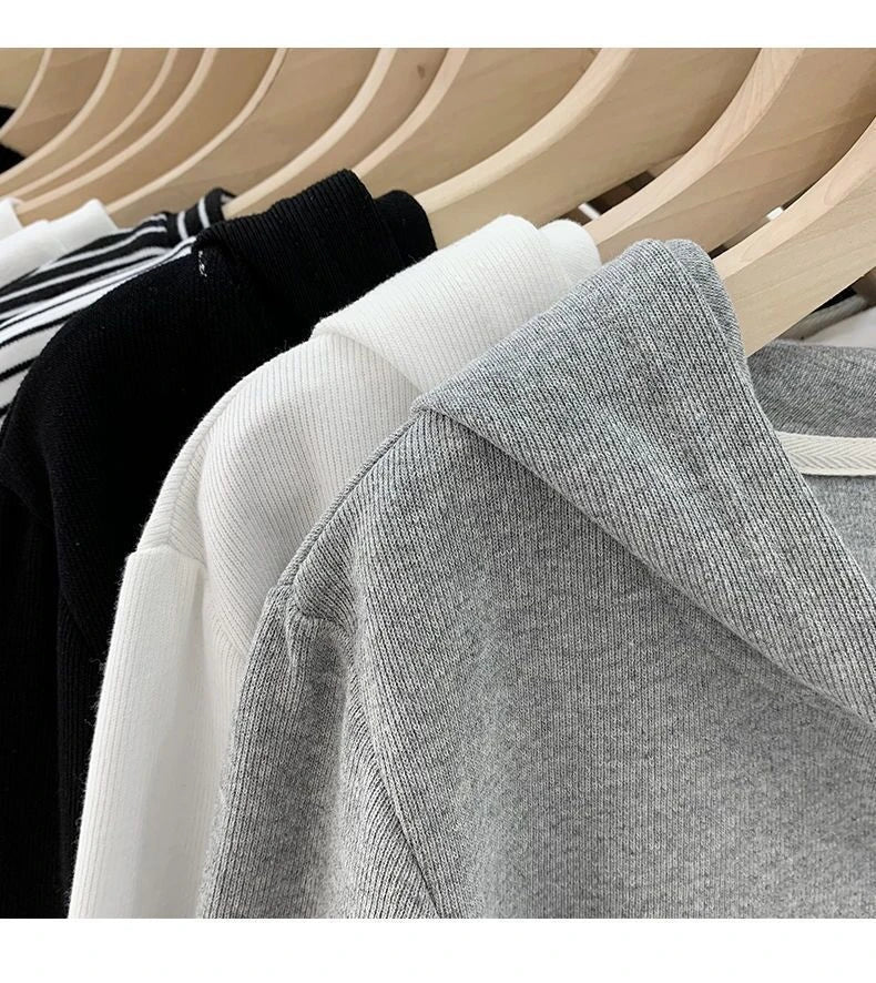 ✨ Design Sensation Women’s Short Knitted Hat & Double Zipper Cardigan 🧶 Pure Color Korean Style Long Sleeve Spring Autumn Fashion
