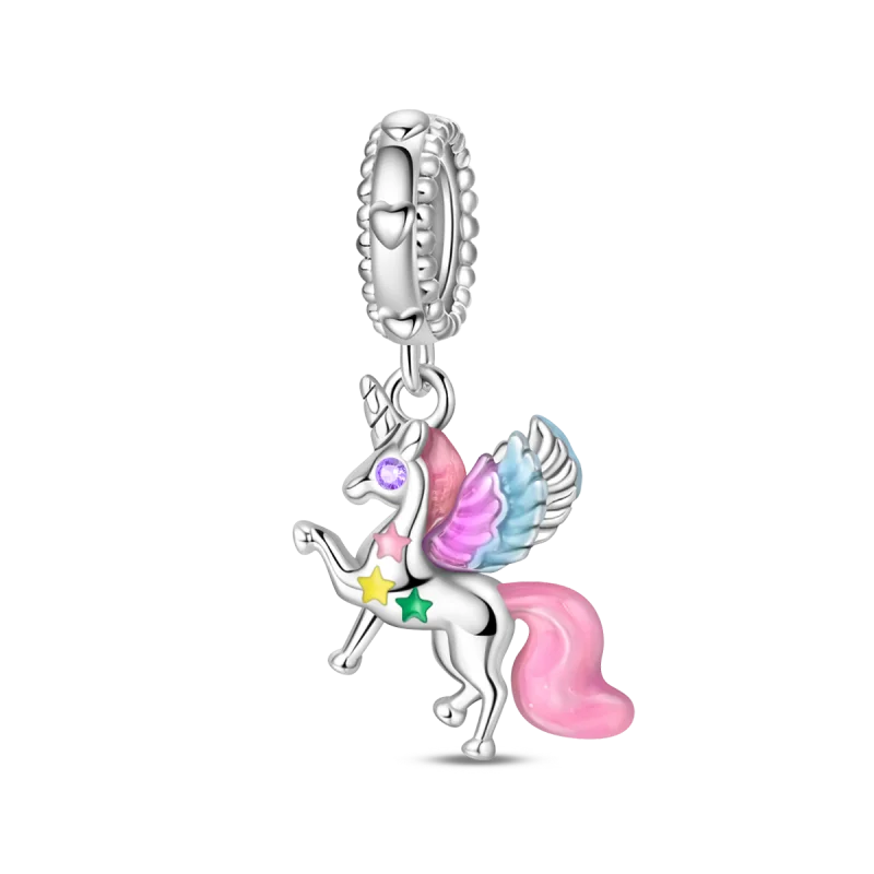 925 Silver Plated Magic Mirror Princess Angel Pink Charm Beads | Fits Original Pan 925 Bracelet | Exquisite DIY Jewelry