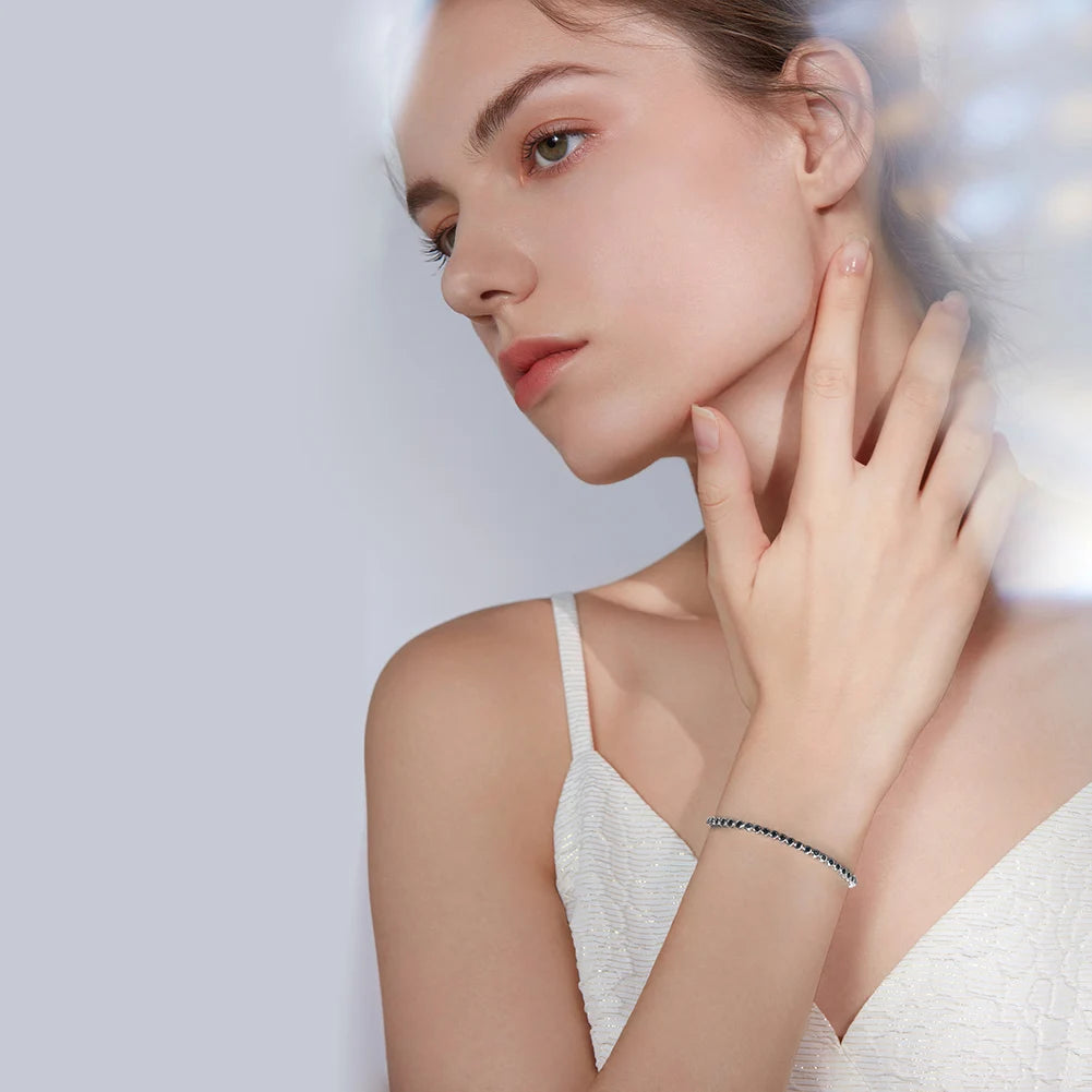 Rinntin Shiny Tennis Bracelet 925 Sterling Silver 1.5/2/3mm Clear Cubic Zirconia for Women Luxury Chain Bracelet Jewelry SB143