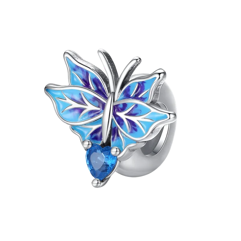 925 Sterling Silver Blue Series Charm | Dragonfly, Butterfly, Bird & Pansy Flower Pendant for 4MM Bracelet
