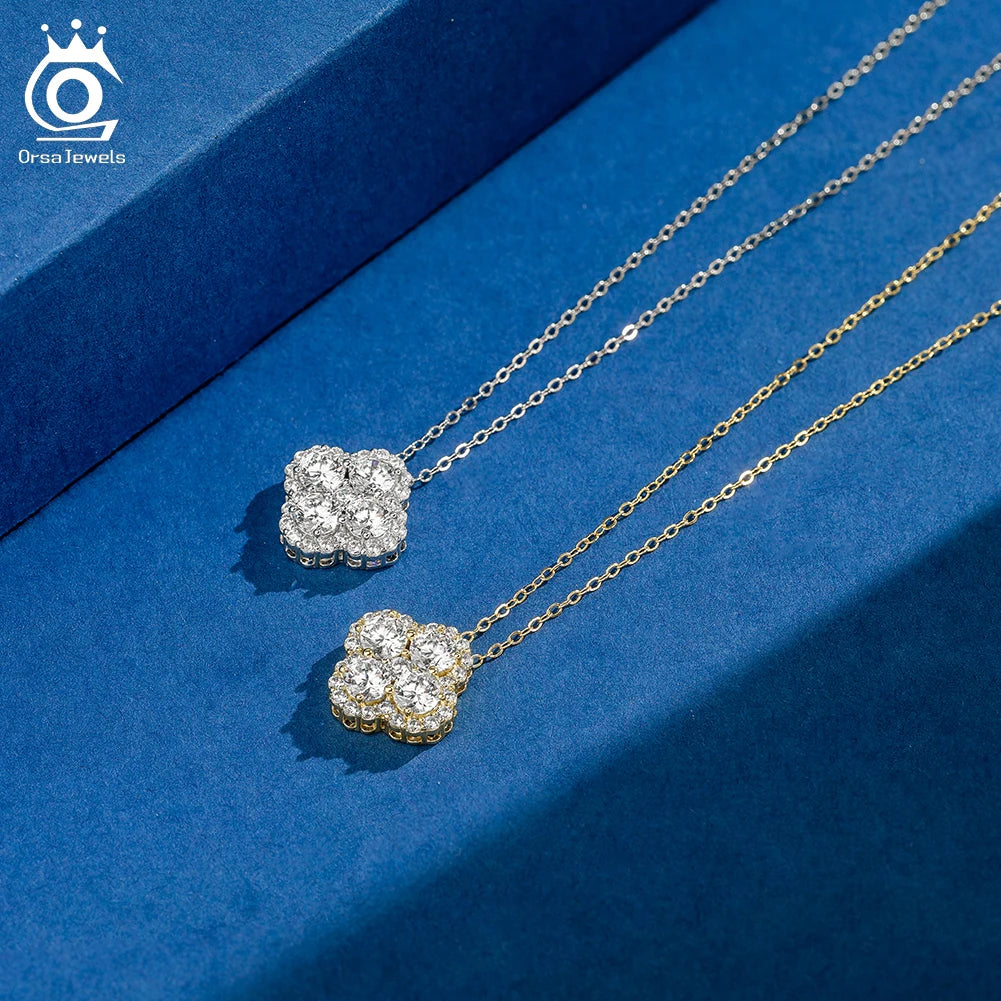 ORSA JEWELS 925 Sterling Silver Four-Leaf Clover Pendant Necklace with Premium Zirconia