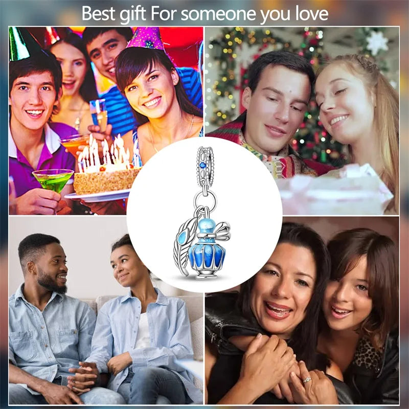 925 Silver Plated Magic Mirror Princess Angel Pink Charm Beads | Fits Original Pan 925 Bracelet | Exquisite DIY Jewelry