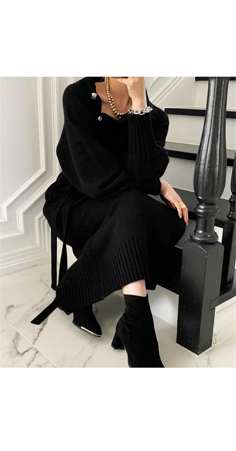 Autumn Winter Women's Knitted Midi Dress 🧶 Luxury Base Layer Ladylike Camere Inner Match Dress ❄️ Elegant Cozy Fashion
