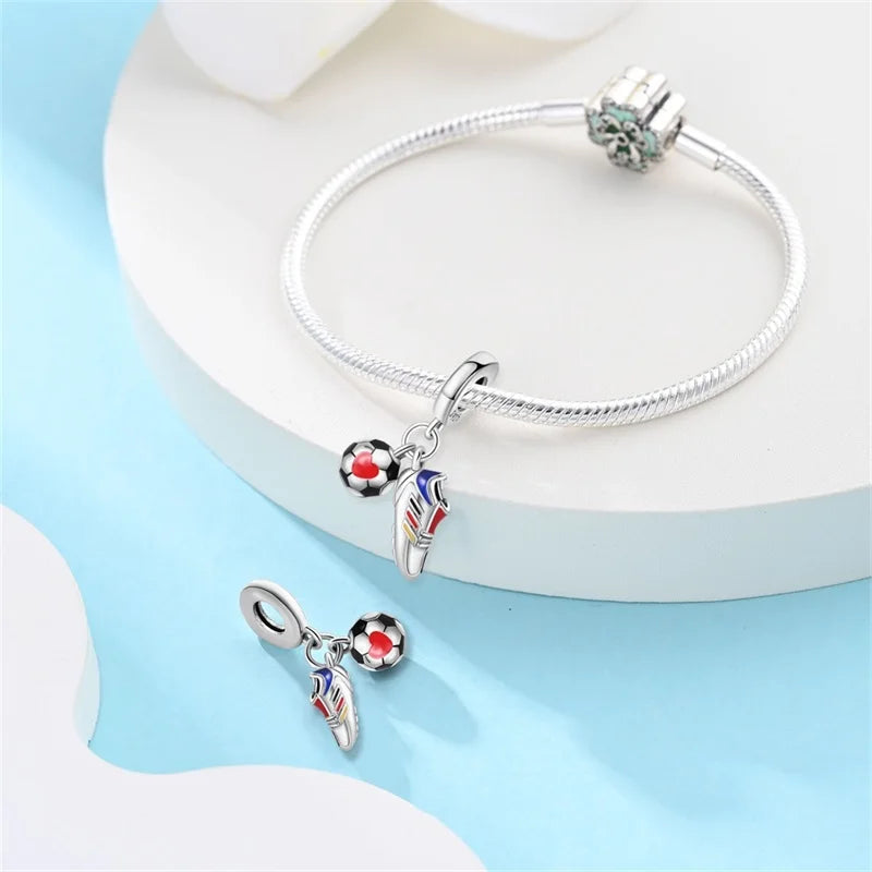 925 Sterling Silver Soccer Trophy Jersey Charm Beads – Fits 3mm Bracelets DIY Jewelry