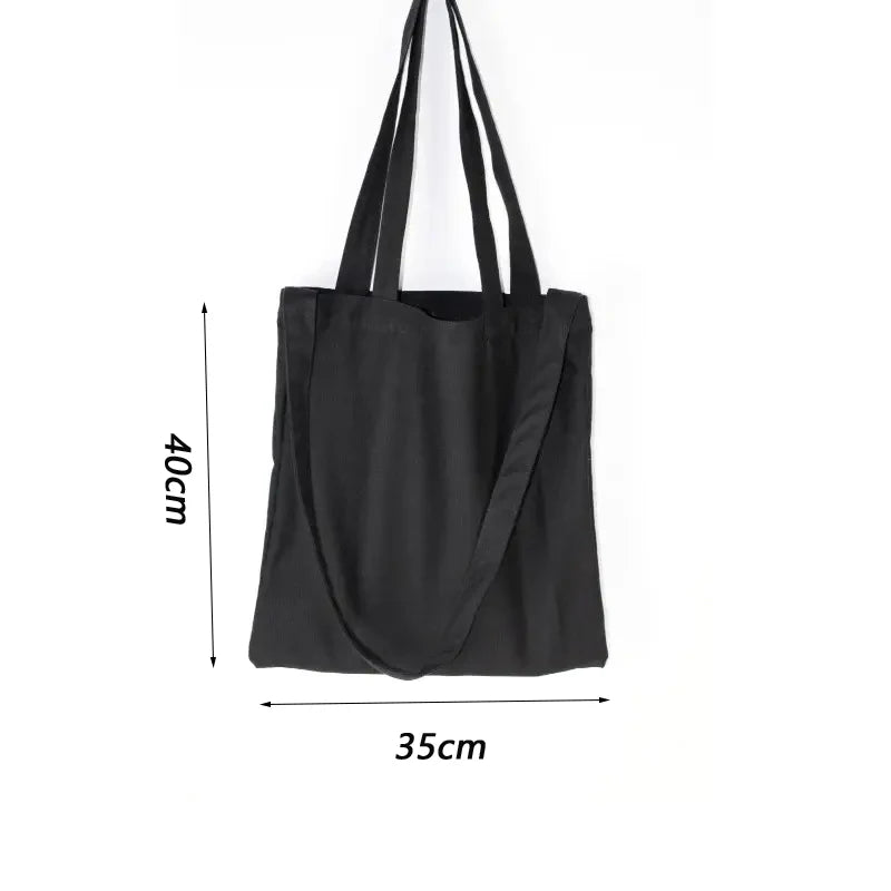 ISKYBOB Canvas Tote Bag | Black Cotton Shopping Shoulder Bag with Belt Pocket