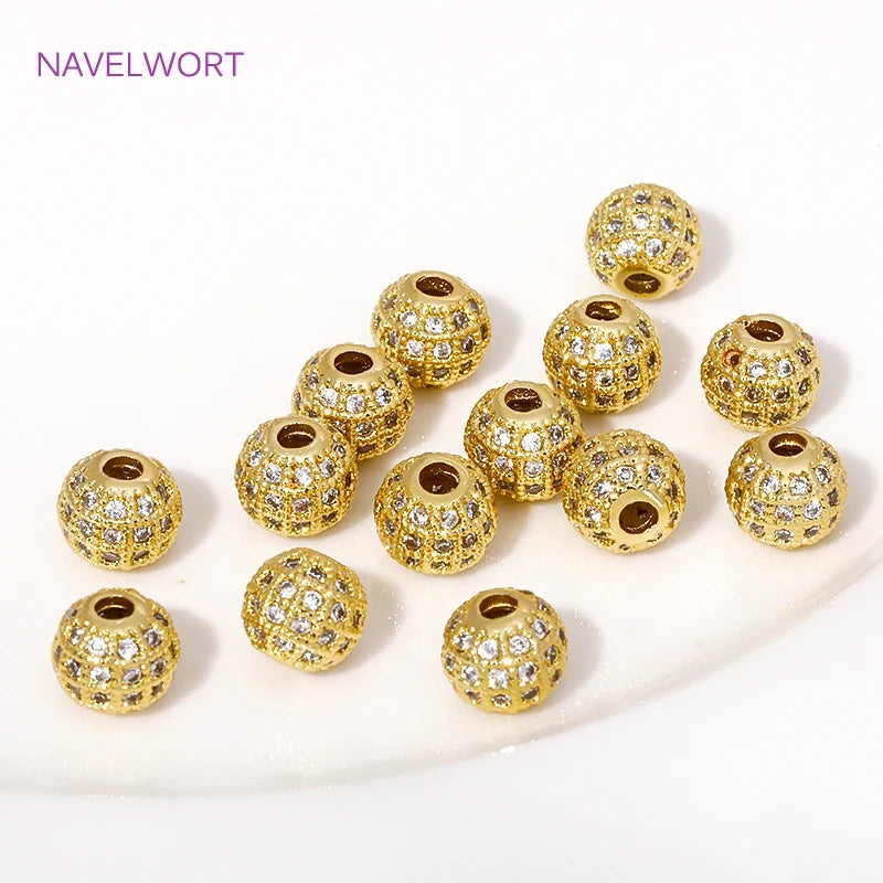 18K Gold Plated Zircon Round Spacer Beads | Brass Bracelet Beads for Jewelry Making | DIY Bead Separators Accessories