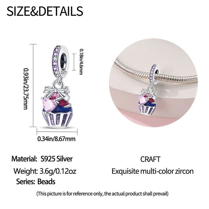 925 Sterling Silver Dessert Afternoon Tea Charm – Coffee, Cake, Pizza & Fries Beads Fit Original Pandora Bracelet DIY Jewelry