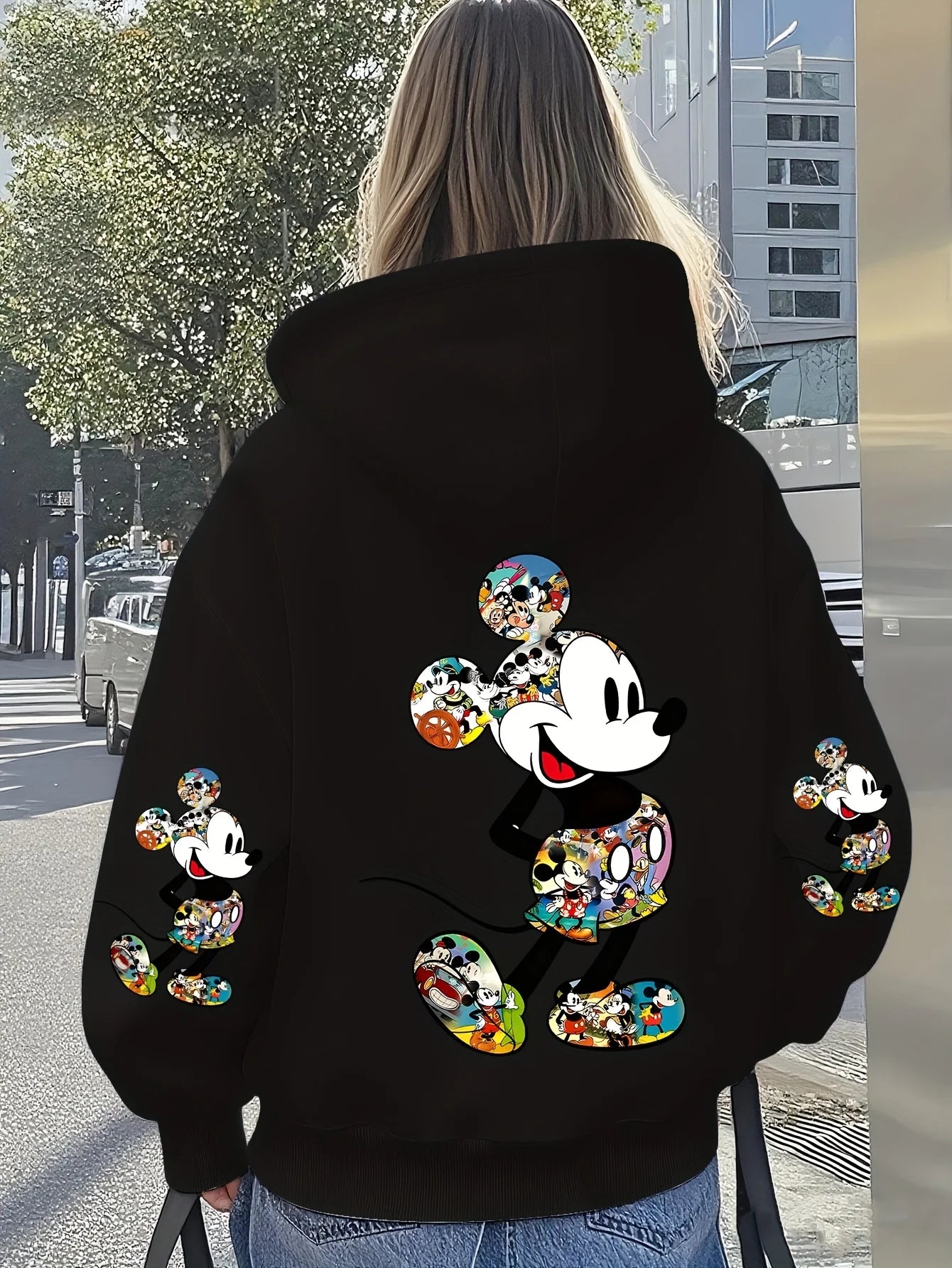 Disney Women’s Big Mickey & Minnie Fleece Hoodie – Cotton Pullover Sweatshirt | Autumn Winter Oversize Long Sleeve Top