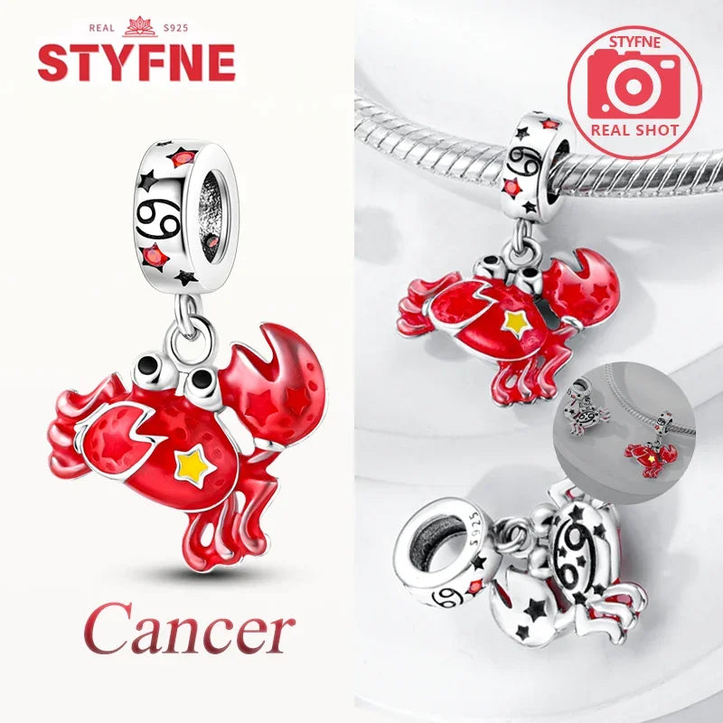 925 Sterling Silver Luminous Constellation Zodiac Charm – Scorpio, Aries, Cancer Pendant Bead Fit Original Pandora Bracelet Women Jewelry