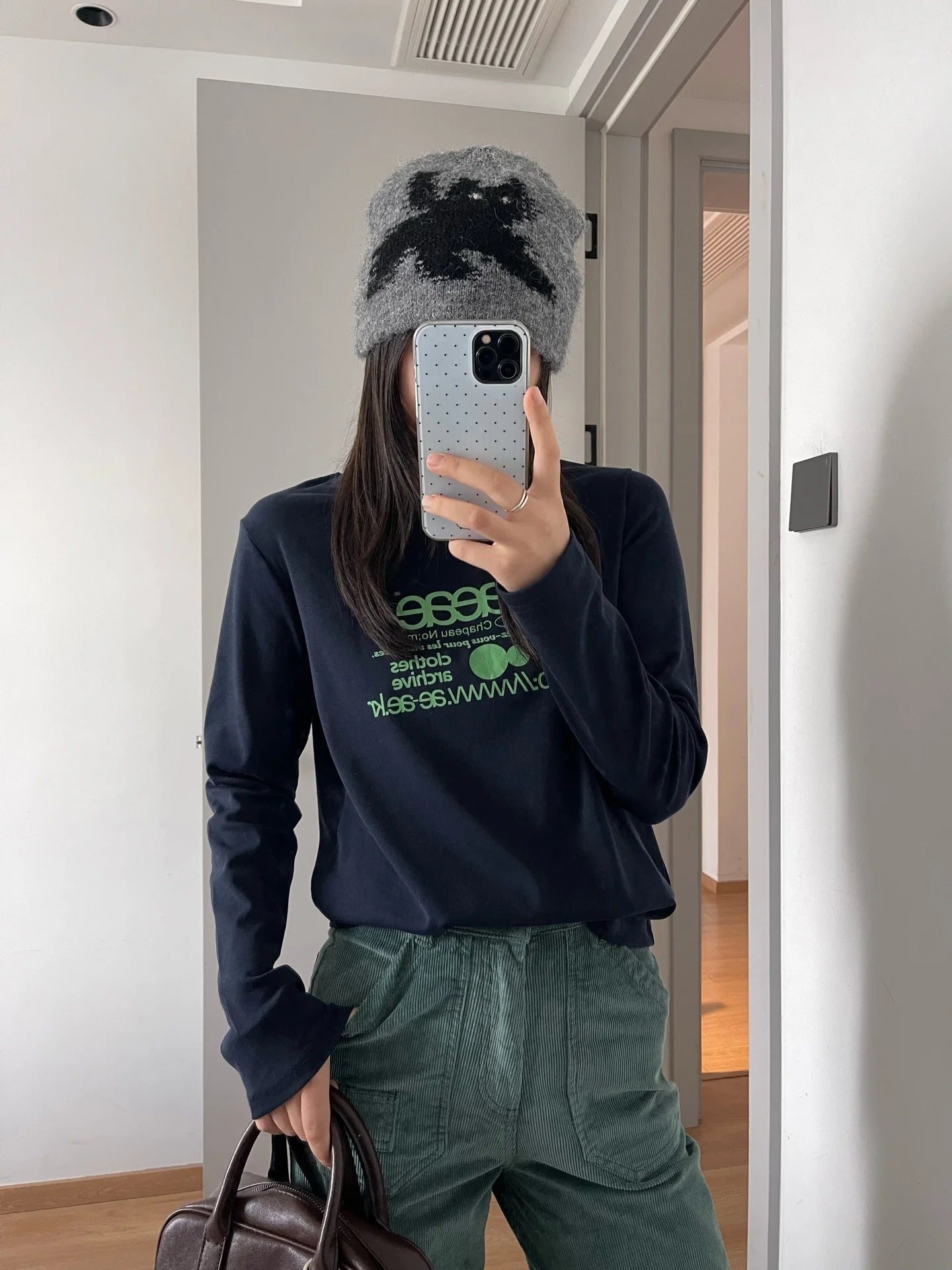 Women’s Slim Fit Round Neck Long Sleeve T-Shirt | Handmade Color Block Letter Print Base Layer Top