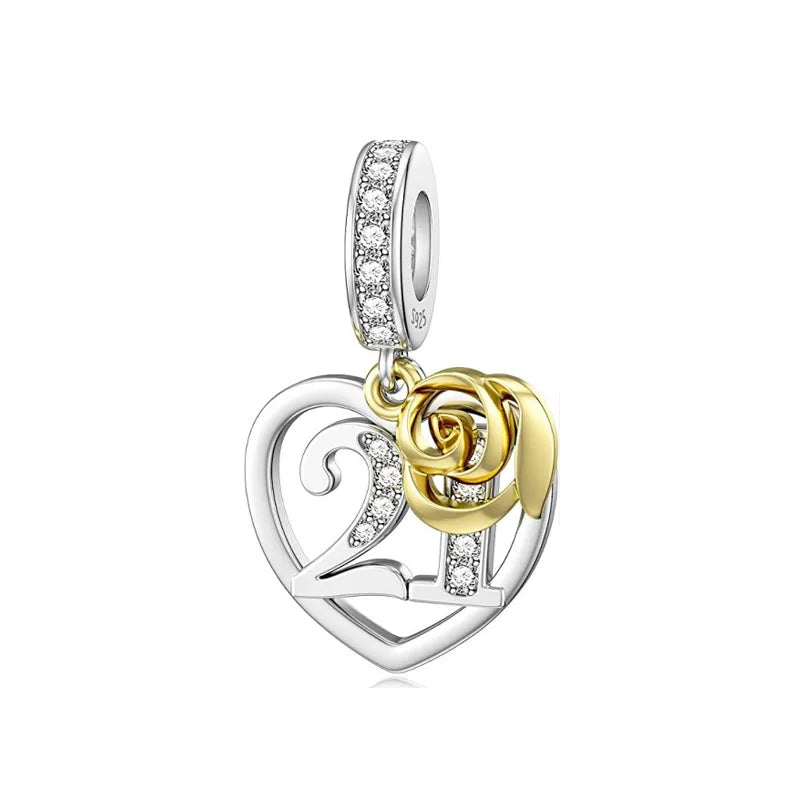 925 Sterling Silver Double Golden Heart Split Charm | Cute Boy & Girl Pendant for Original Bracelet Jewelry