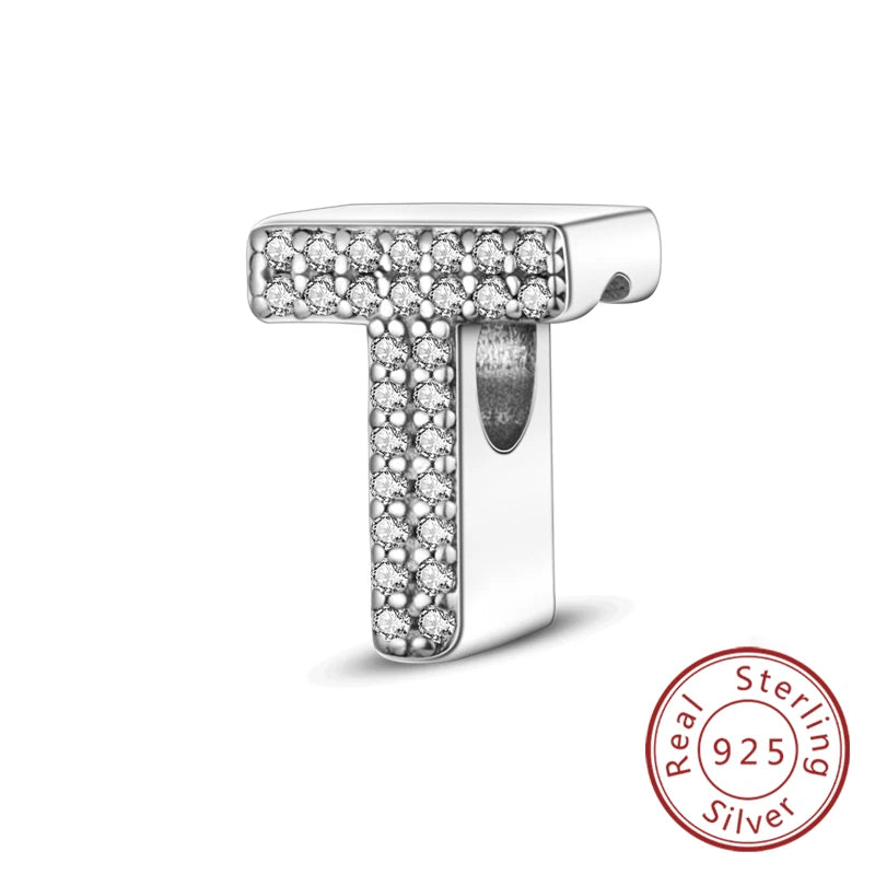 925 Sterling Silver A–Z Alphabet Letter Charms | 26 Letters Beads Fit Original Bracelet DIY Jewelry Making Gift
