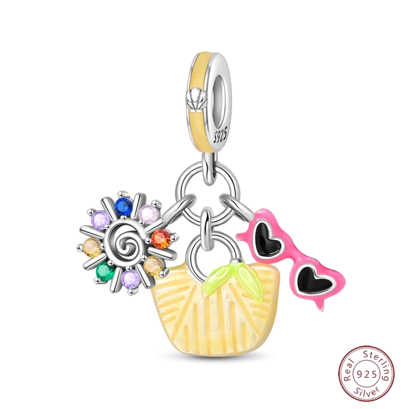 925 Sterling Silver Blue Zircon Ocean Shell Beaded Pendant | Fit Original 3mm Bracelet Women’s Fine Jewelry