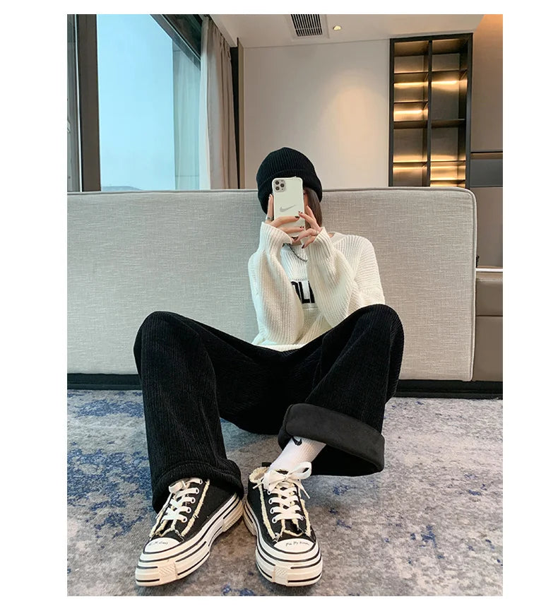 Women’s Fleece Wide Leg Pants | Winter High Waist Loose Casual Long Pants