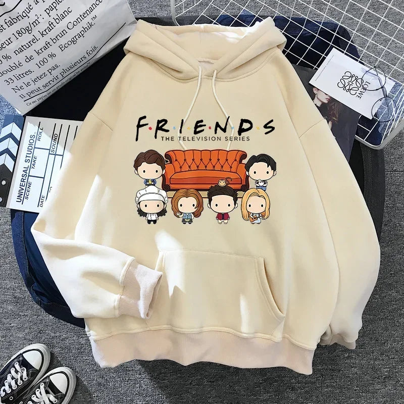Friends TV Show Hoodie for Women – Funny Cartoon Graphic Ullzang Vintage Anime Sweatshirt 90s