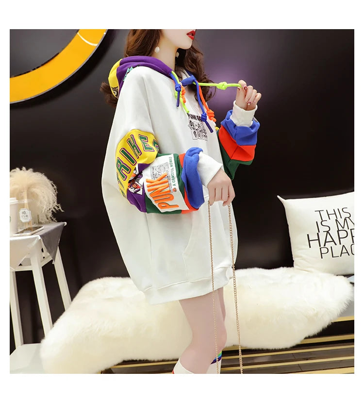 Plus Size Women’s Hoodie – Fleece-Lined Mid-Length Jacket | Autumn Winter Trendy Korean Style Long Sleeve Sweatshirt