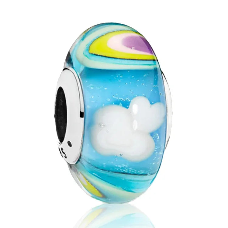 Original Murano Glass 925 Sterling Silver Butterfly Flower Leaf Rainbow Charm Bead | Cosmic DIY Bracelet Jewelry Gift for Women