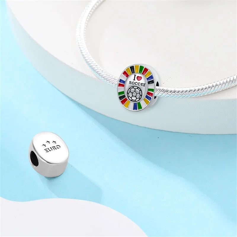925 Sterling Silver Soccer Trophy Jersey Charm Beads – Fits 3mm Bracelets DIY Jewelry