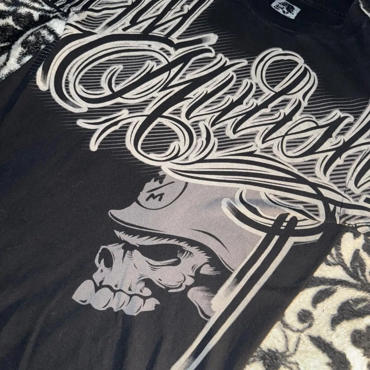 Vintage Avirex Black Short Sleeve T-Shirt | Rhinestone Double-Sided Print Retro Streetwear Top