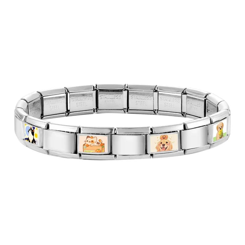 2025 Original Y2K Colorful Cute Cartoon Cats Dogs Italian Charm Links Fit 9mm Stainless Steel Bracelet Men Women DIY Making Gift