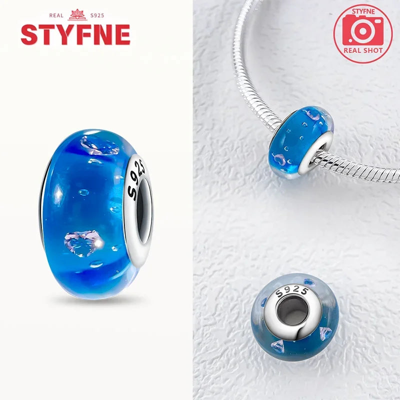 925 Sterling Silver Blue Series Crystal Enamel Murano Bead | Fit Original Bracelet Women DIY Fine Jewelry Gift