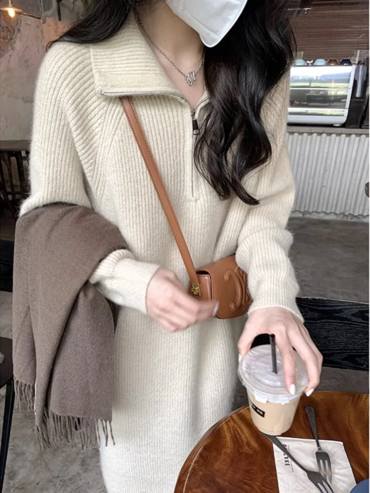 Long Sleeve Knitted Dress – Women’s Spring Autumn Loose Sweater Dress | Lazy Sleeve Inner Wear Polyester Comfy Dress