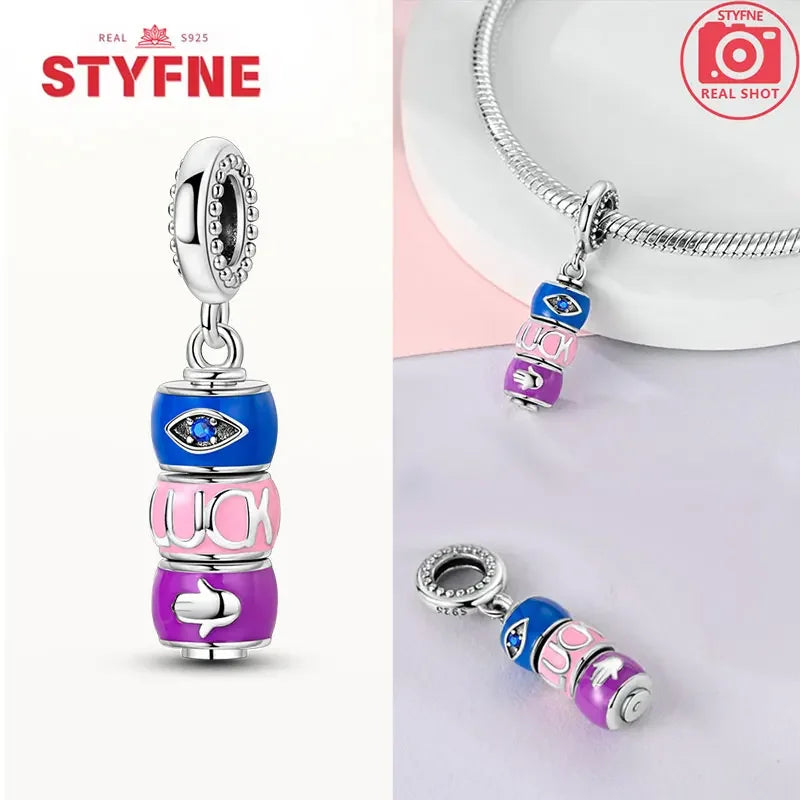 925 Sterling Silver Lucky Eye & Four Leaf Clover Charms – S925 Beads Fit Pandora Bracelet DIY Jewelry Gift for Women