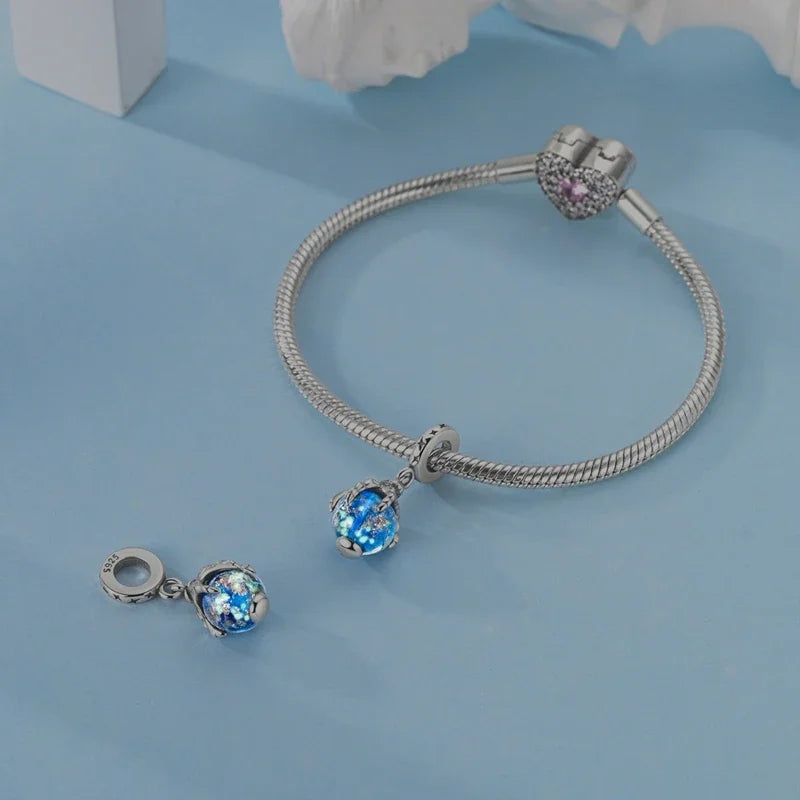 925 Sterling Silver Luminous Fairy Cat Owl Dragon Glass Charm | Original Design Bead for Bracelet DIY Jewelry
