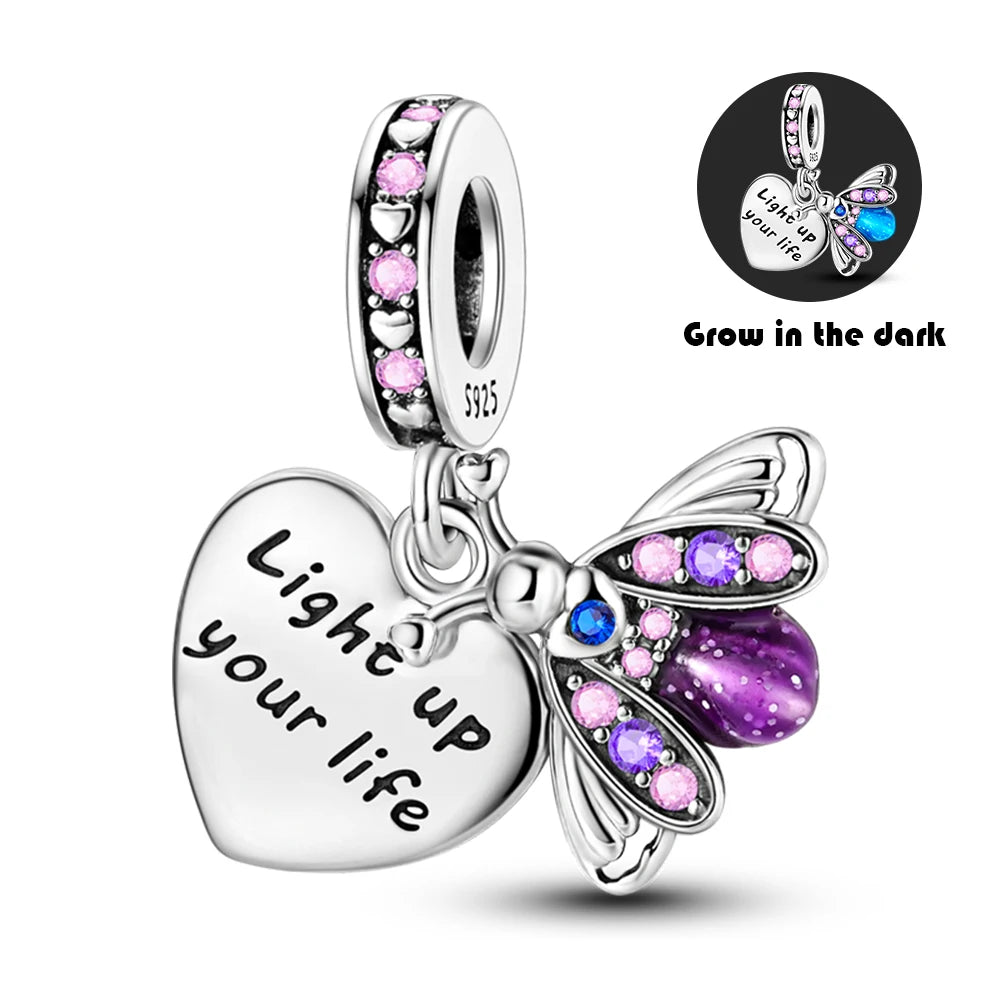 Original 925 Sterling Silver Glowing Firefly Charm Beads – DIY Bracelet Pendant for Women
