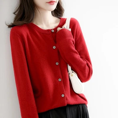Off-Season Knitted Open Cardigan – Women’s Loose Round Neck Outerwear | Large Size Sweater for Spring & Autumn
