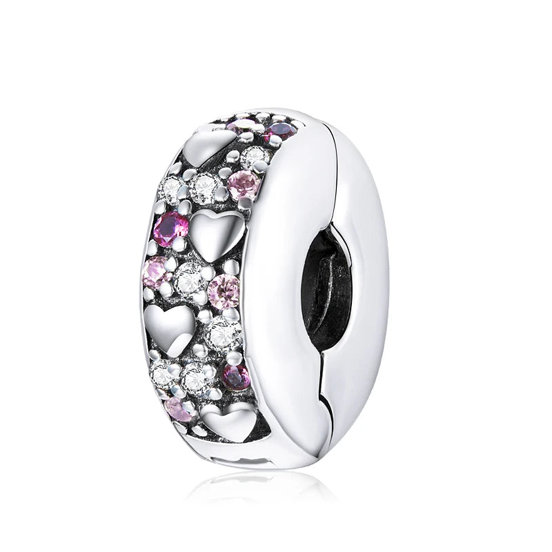 BISAER 925 Sterling Silver Clip Spacer Charm – Star & Cross Stopper Bead Fit Pandora Bracelet DIY Women’s Jewelry