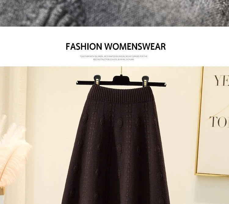 High Waist Knitted Midi Skirt – Women’s Sweater Matching Large Flounce A-Line Umbrella Skirt | Spring, Autumn & Winter