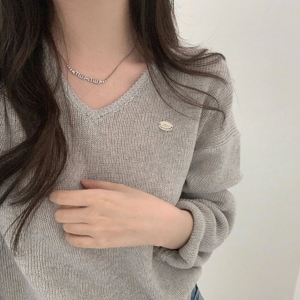 Loose Women’s Knitwear V-Neck Long Sleeve T-Shirt – Casual Comfortable Fashionable Autumn Top New Arrival