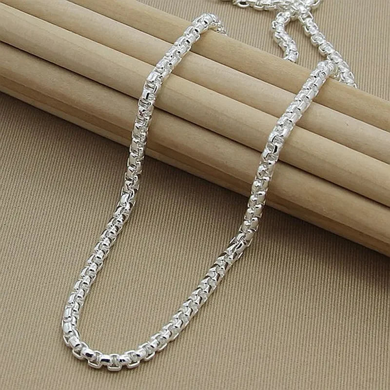 Wholesale 925 Sterling Silver 4mm Round Box Chain Necklace & Bracelet Set 45-60cm