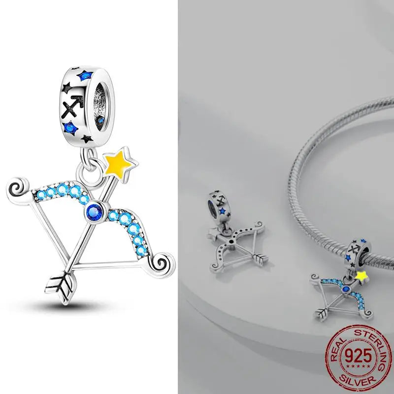 Original 925 Sterling Silver 12 Constellation Luminous Charm | Fits Pandora 3mm Bracelet DIY Jewelry Gift for Women