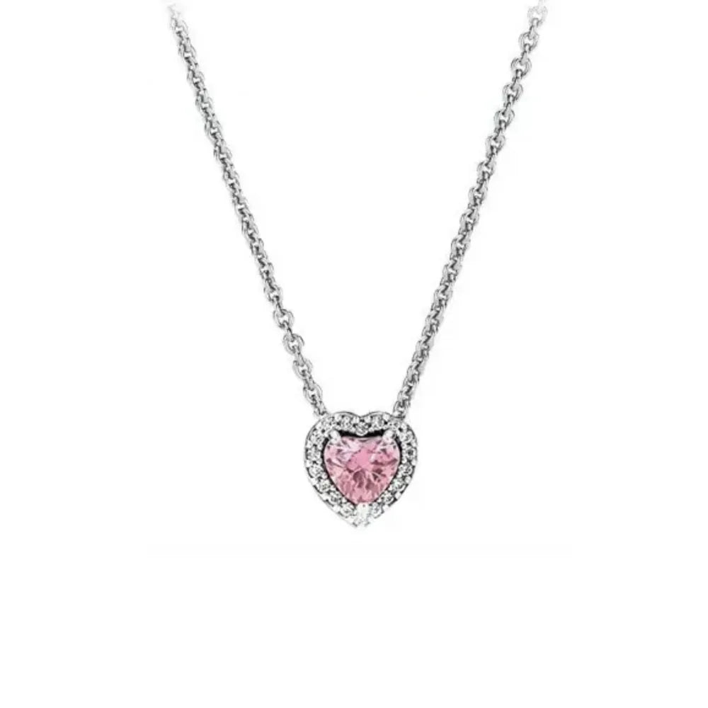 New 925 Sterling Silver Red Pink Green Heart-Shaped Necklace | Elegant Women’s Charm Jewelry for Valentine’s & Mother’s Day