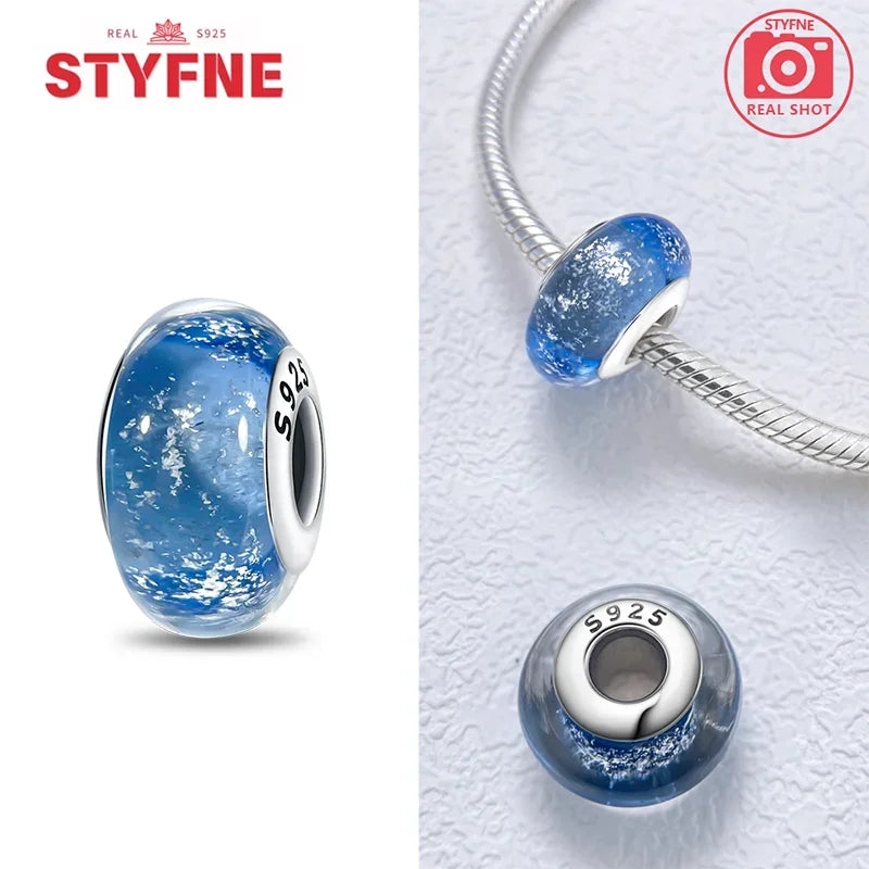 925 Sterling Silver Blue Series Crystal Enamel Murano Bead | Fit Original Bracelet Women DIY Fine Jewelry Gift